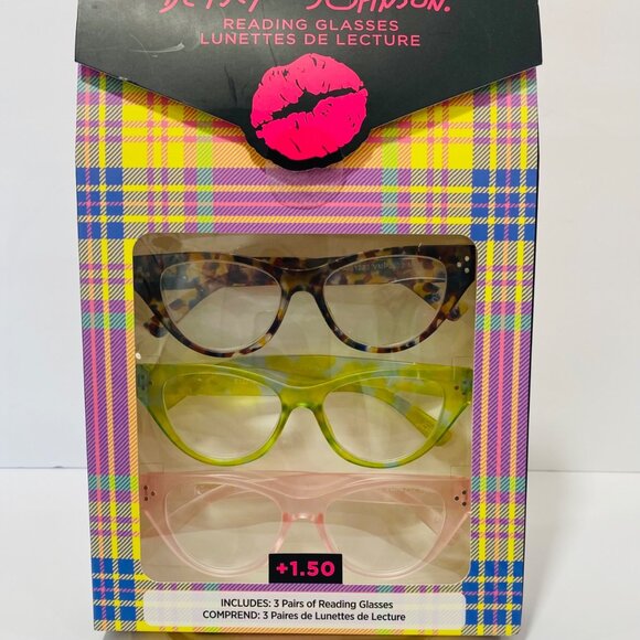 BETSEY JOHNSON reading glasses 3 pack cat eye fashion readers +1.50 - Picture 2 of 4